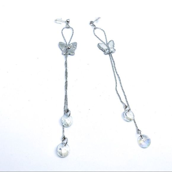 Crystal Butterfly Silver & White Dangle earring - Picture 4 of 7